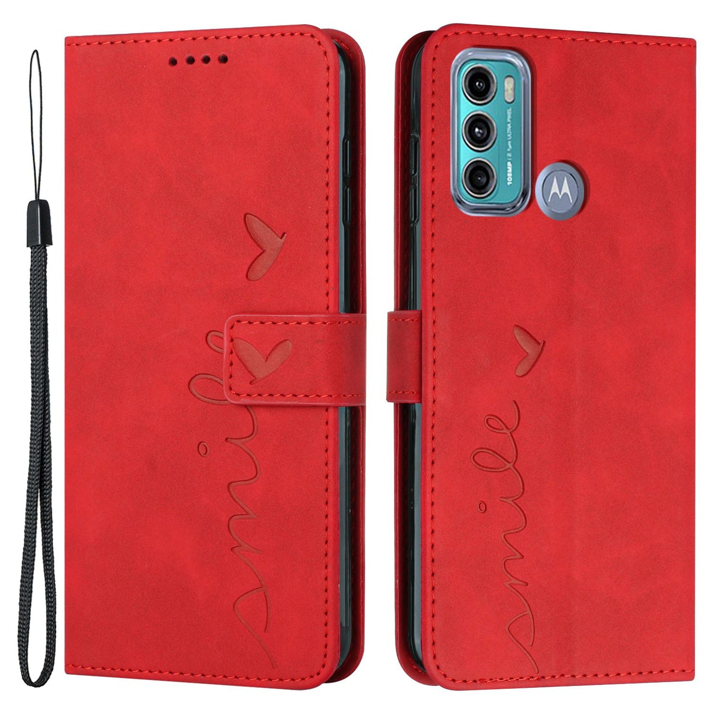 For Motorola Moto G60/G40 Fusion Anti-scratch Phone Leather Case Bag Heart Shape Imprinted Skin-touch Feeling Stand Wallet Phone Shell