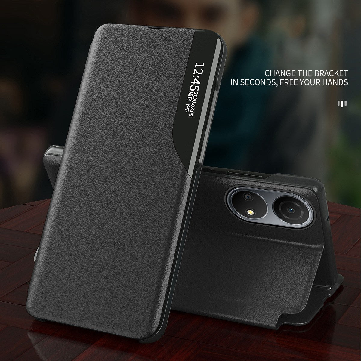 For Honor Play 30 Plus 5G/X7 Magnetic Auto Closing Clear View Window Phone Case Adjustable Stand Leather Protective Shell