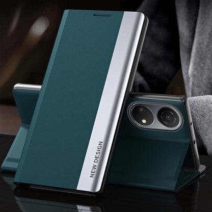 For Honor X7/Honor Play 30 Plus 5G Shockproof PU Leather Stand Design Case Magnetic Absorption Electroplating Anti-fall Cell Phone Cover