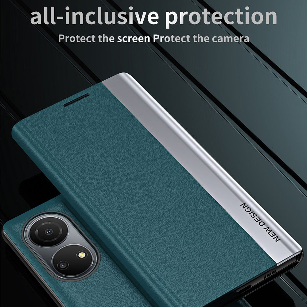 For Honor X7/Honor Play 30 Plus 5G Shockproof PU Leather Stand Design Case Magnetic Absorption Electroplating Anti-fall Cell Phone Cover