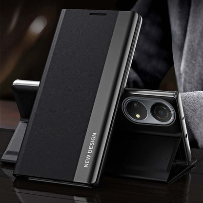 For Honor X7/Honor Play 30 Plus 5G Shockproof PU Leather Stand Design Case Magnetic Absorption Electroplating Anti-fall Cell Phone Cover