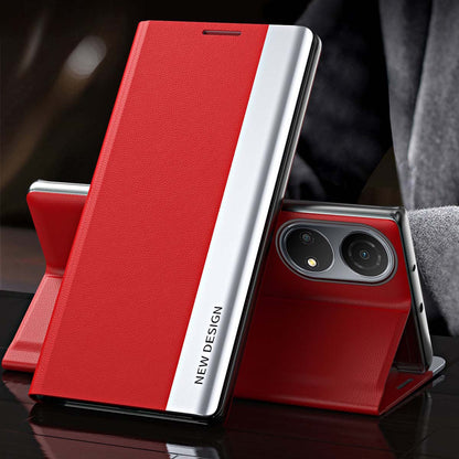 For Honor X7/Honor Play 30 Plus 5G Shockproof PU Leather Stand Design Case Magnetic Absorption Electroplating Anti-fall Cell Phone Cover