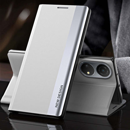 For Honor X7/Honor Play 30 Plus 5G Shockproof PU Leather Stand Design Case Magnetic Absorption Electroplating Anti-fall Cell Phone Cover