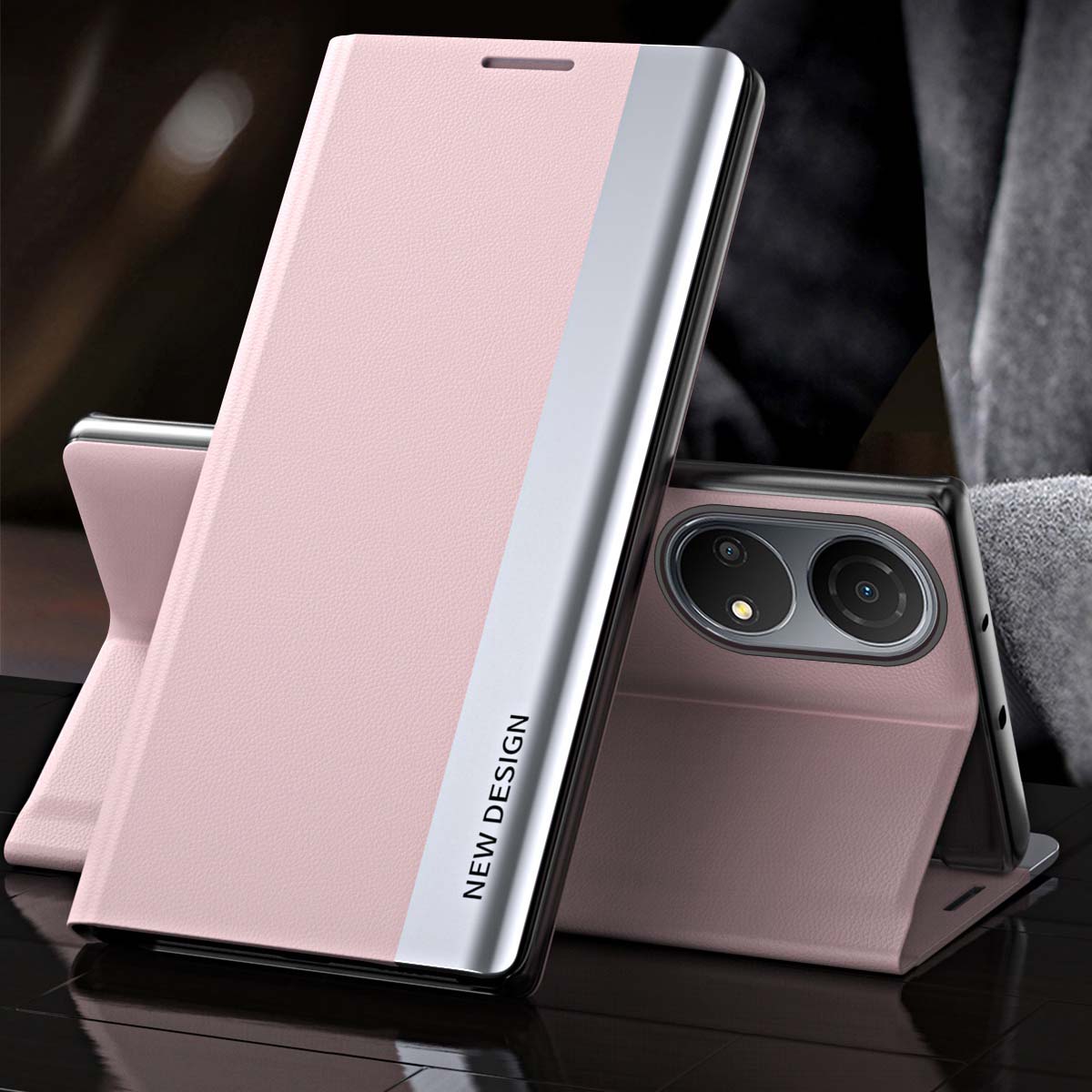 For Honor X7/Honor Play 30 Plus 5G Shockproof PU Leather Stand Design Case Magnetic Absorption Electroplating Anti-fall Cell Phone Cover