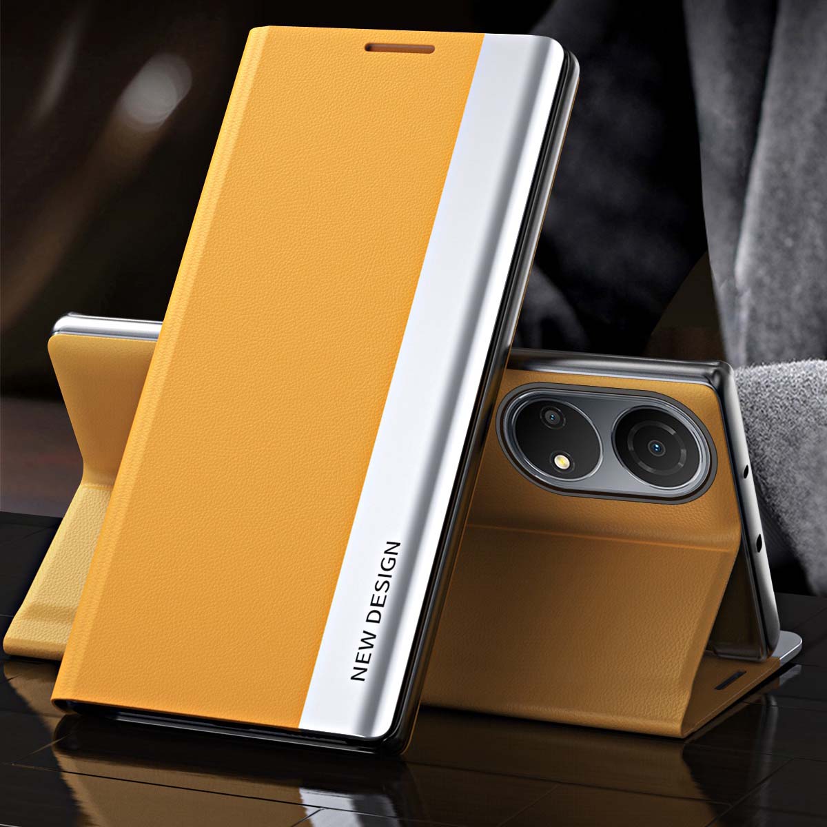 For Honor X7/Honor Play 30 Plus 5G Shockproof PU Leather Stand Design Case Magnetic Absorption Electroplating Anti-fall Cell Phone Cover