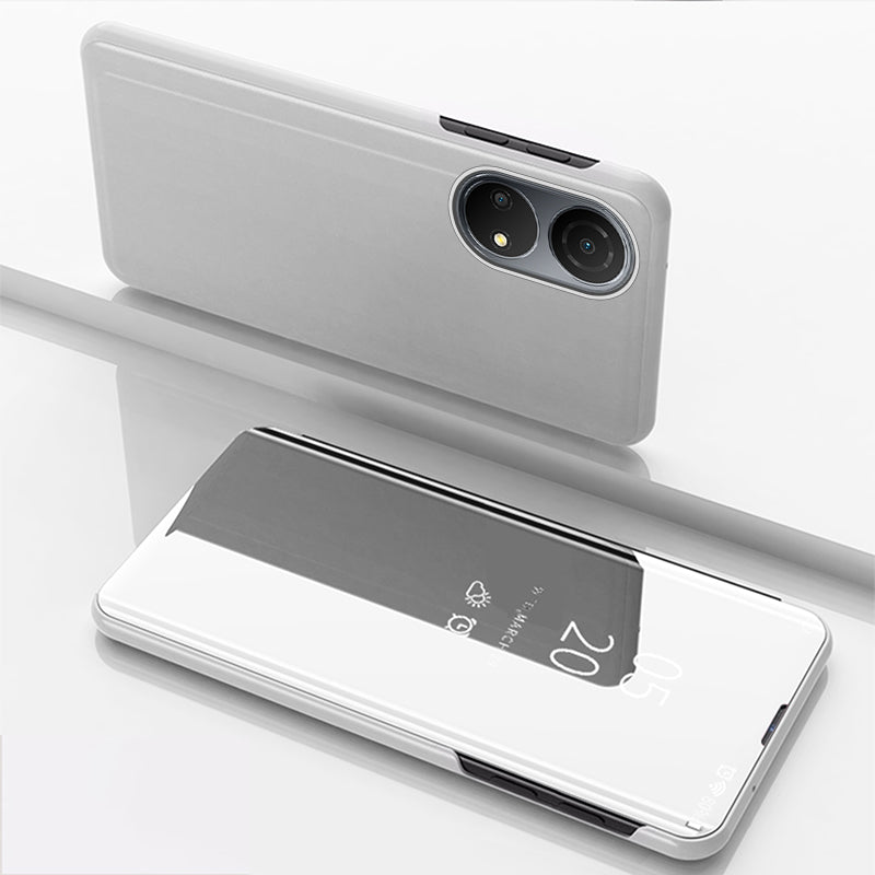 For Honor X7/Play 30 Plus 5G Adjustable Stand Design PU Leather Anti-shock Case View Window Electroplate Mirror Mobile Phone Protector