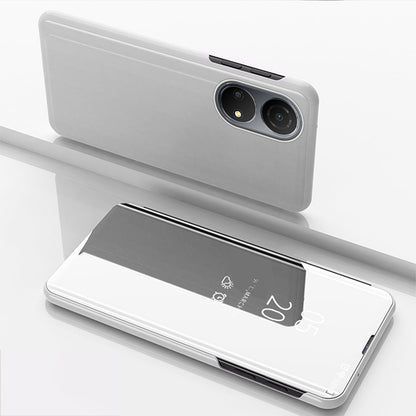 For Honor X7/Play 30 Plus 5G Adjustable Stand Design PU Leather Anti-shock Case View Window Electroplate Mirror Mobile Phone Protector