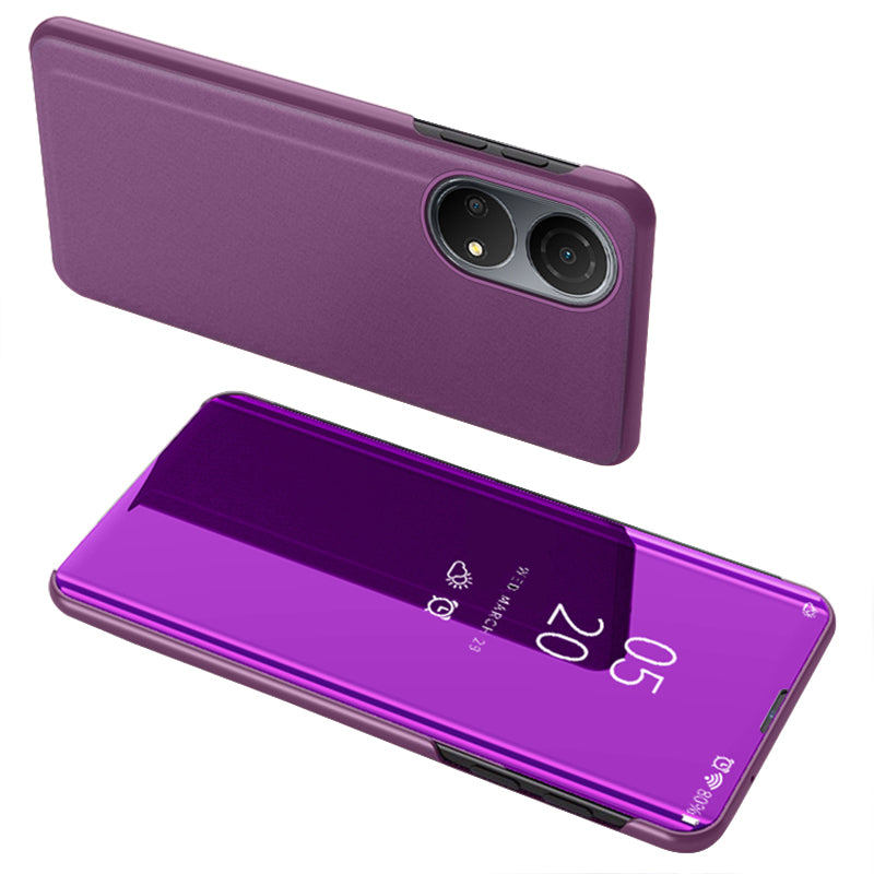 For Honor X7/Play 30 Plus 5G Adjustable Stand Design PU Leather Anti-shock Case View Window Electroplate Mirror Mobile Phone Protector