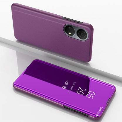 For Honor X7/Play 30 Plus 5G Adjustable Stand Design PU Leather Anti-shock Case View Window Electroplate Mirror Mobile Phone Protector