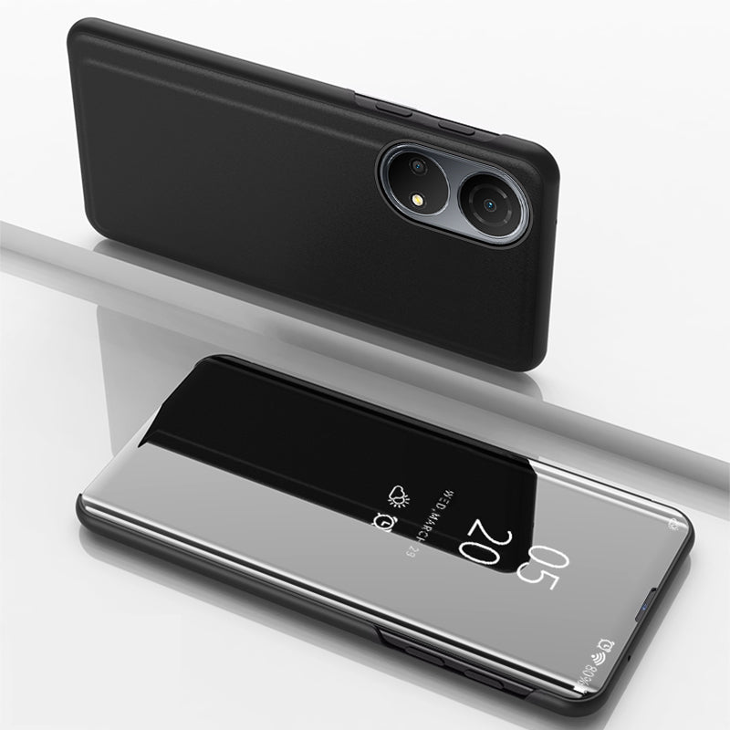 For Honor X7/Play 30 Plus 5G Adjustable Stand Design PU Leather Anti-shock Case View Window Electroplate Mirror Mobile Phone Protector