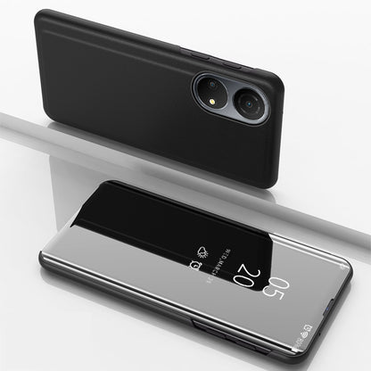 For Honor X7/Play 30 Plus 5G Adjustable Stand Design PU Leather Anti-shock Case View Window Electroplate Mirror Mobile Phone Protector
