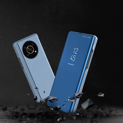 For Honor X9 5G/X30 5G/Magic4 Lite 5G Foldable Stand Design PU Leather Case View Window Electroplate Mirror Wear-resistant Phone Shell