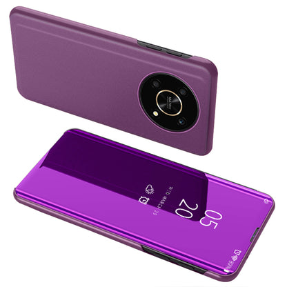 For Honor X9 5G/X30 5G/Magic4 Lite 5G Foldable Stand Design PU Leather Case View Window Electroplate Mirror Wear-resistant Phone Shell