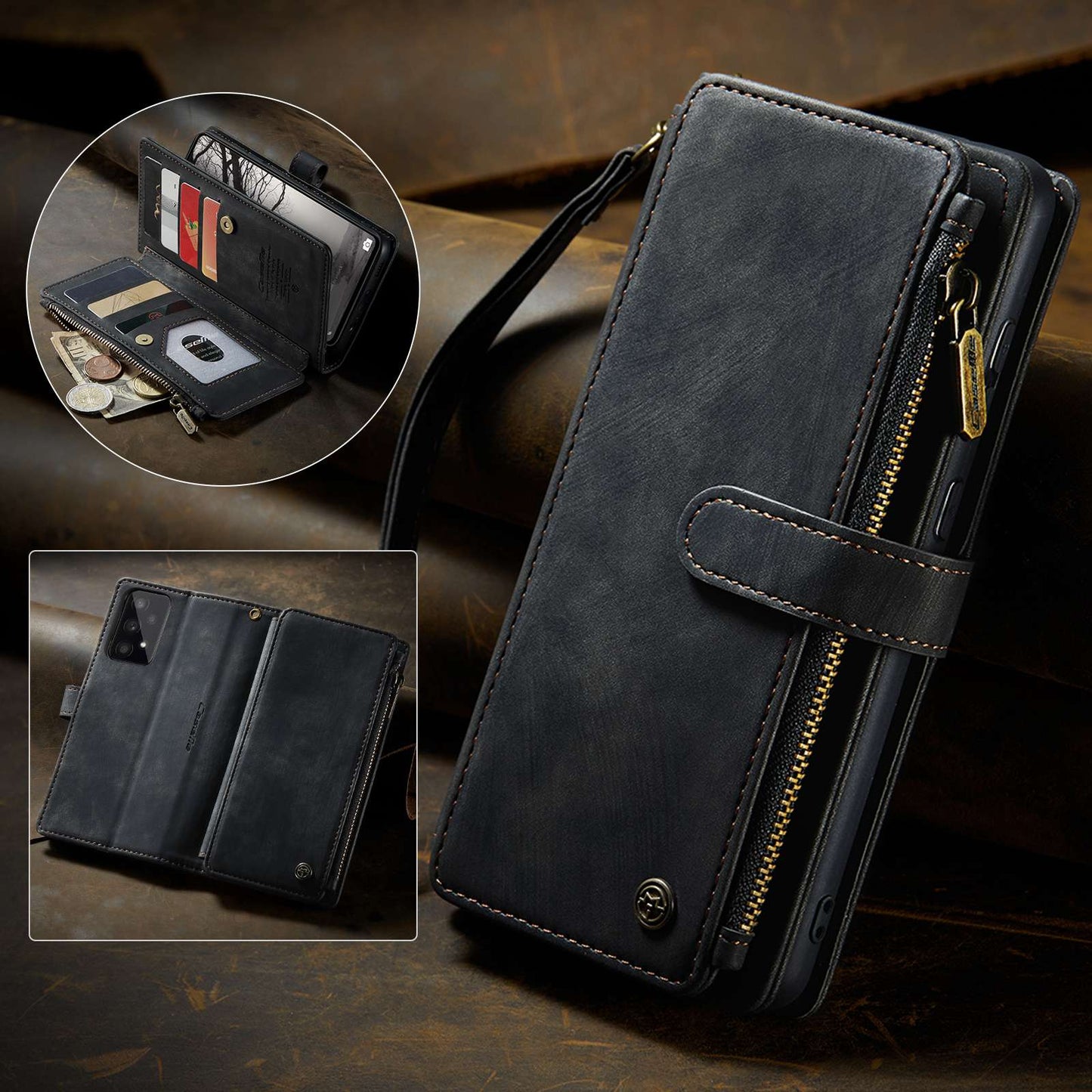 For Samsung Galaxy A53 5G CASEME C30 Series Anti-drop Phone Zipper Wallet Case PU Leather Multiple Card Slots Stand Flip Cover