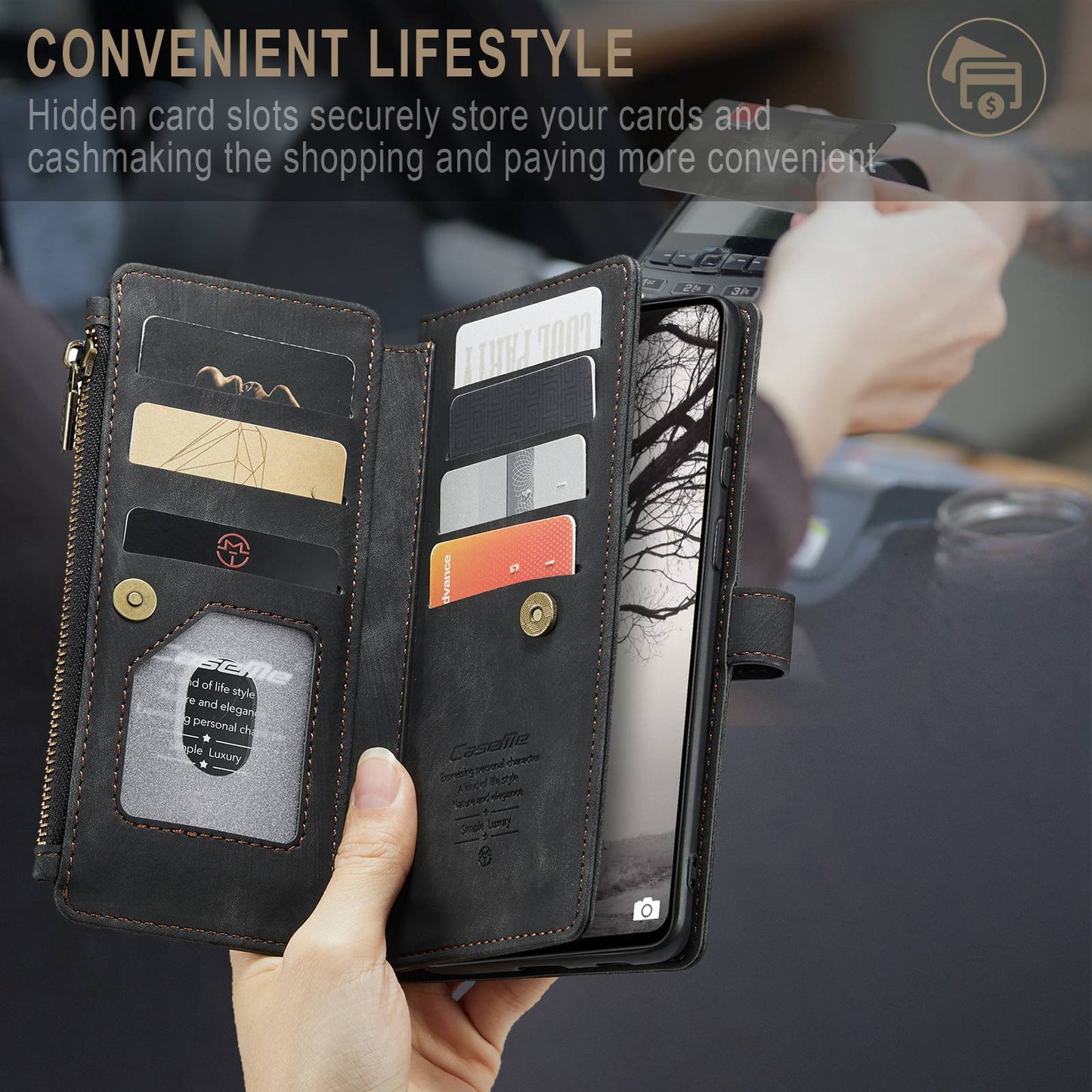For Samsung Galaxy A53 5G CASEME C30 Series Anti-drop Phone Zipper Wallet Case PU Leather Multiple Card Slots Stand Flip Cover