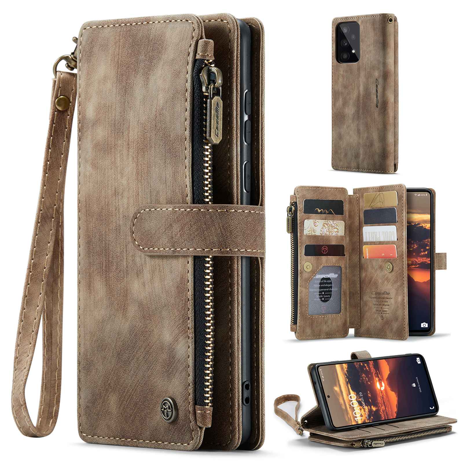 For Samsung Galaxy A53 5G CASEME C30 Series Anti-drop Phone Zipper Wallet Case PU Leather Multiple Card Slots Stand Flip Cover