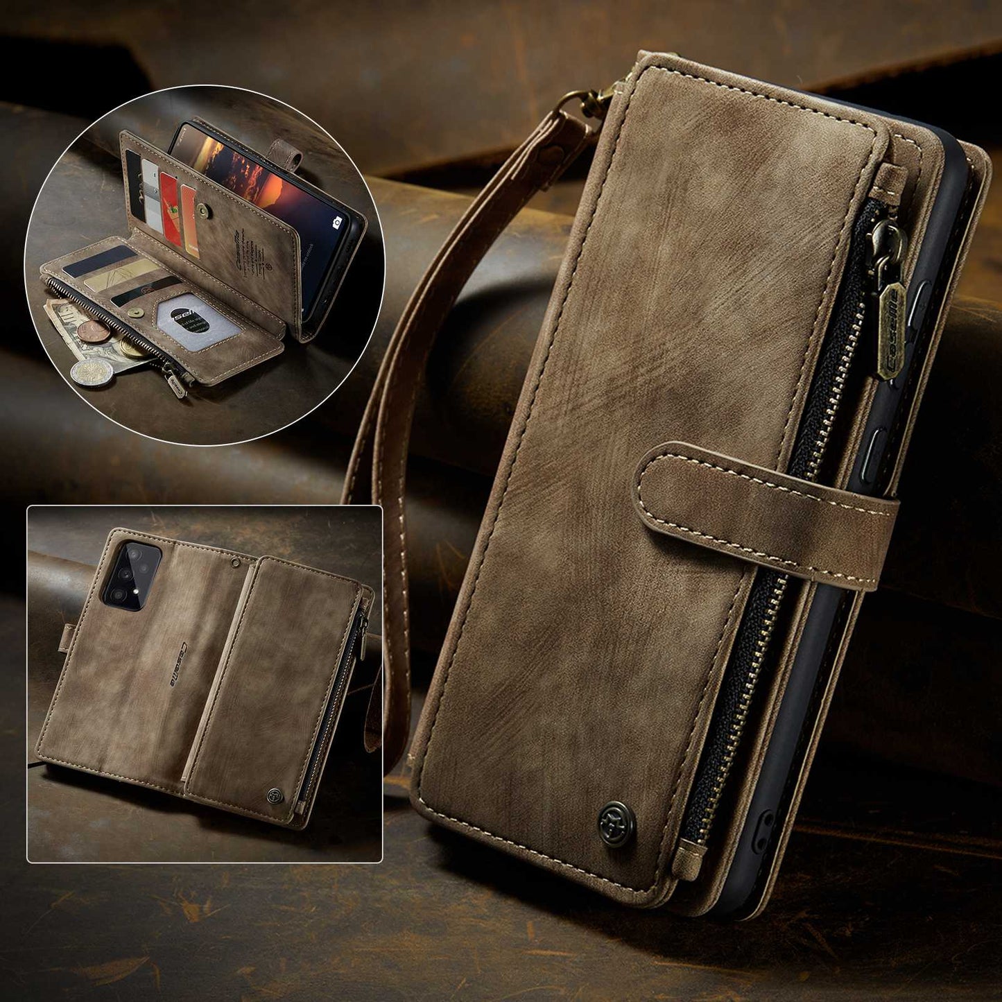 For Samsung Galaxy A53 5G CASEME C30 Series Anti-drop Phone Zipper Wallet Case PU Leather Multiple Card Slots Stand Flip Cover