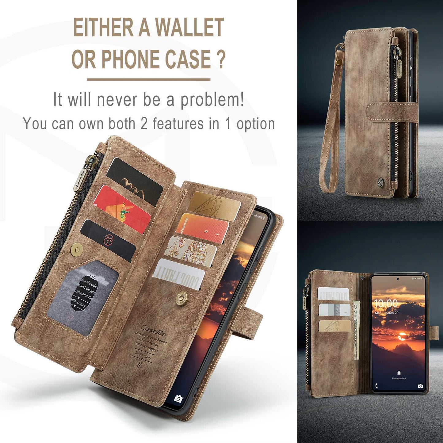 For Samsung Galaxy A53 5G CASEME C30 Series Anti-drop Phone Zipper Wallet Case PU Leather Multiple Card Slots Stand Flip Cover