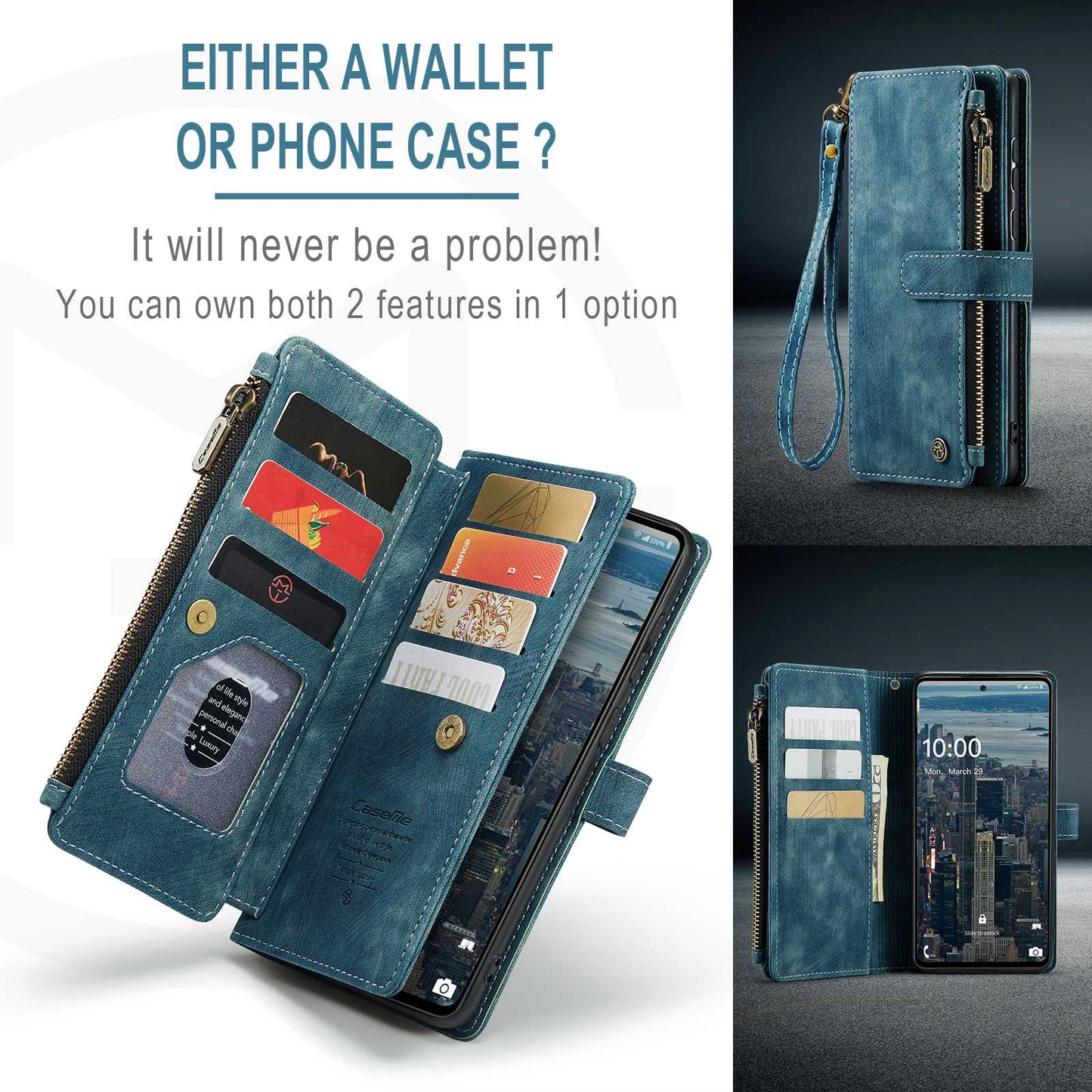 For Samsung Galaxy A53 5G CASEME C30 Series Anti-drop Phone Zipper Wallet Case PU Leather Multiple Card Slots Stand Flip Cover