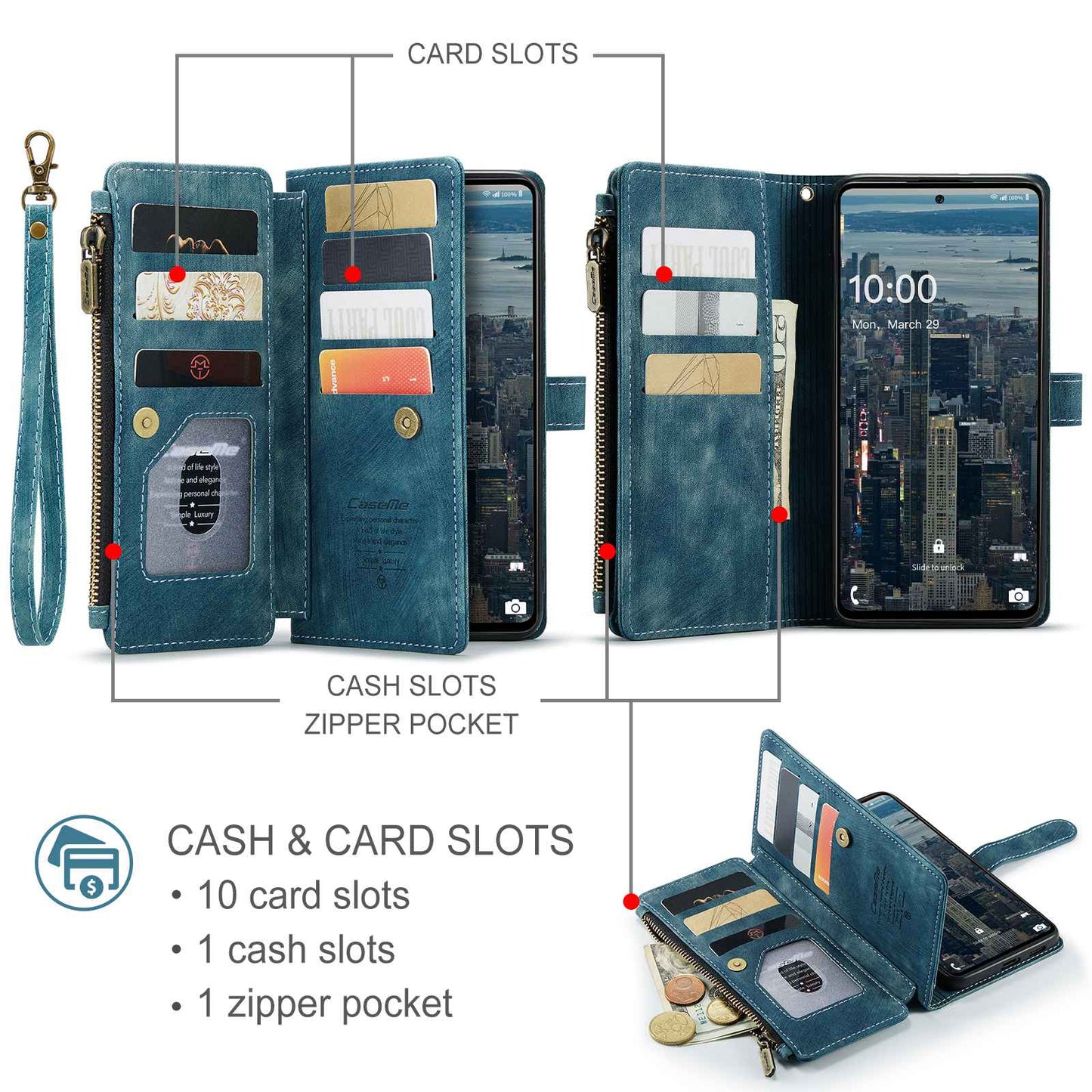 For Samsung Galaxy A53 5G CASEME C30 Series Anti-drop Phone Zipper Wallet Case PU Leather Multiple Card Slots Stand Flip Cover