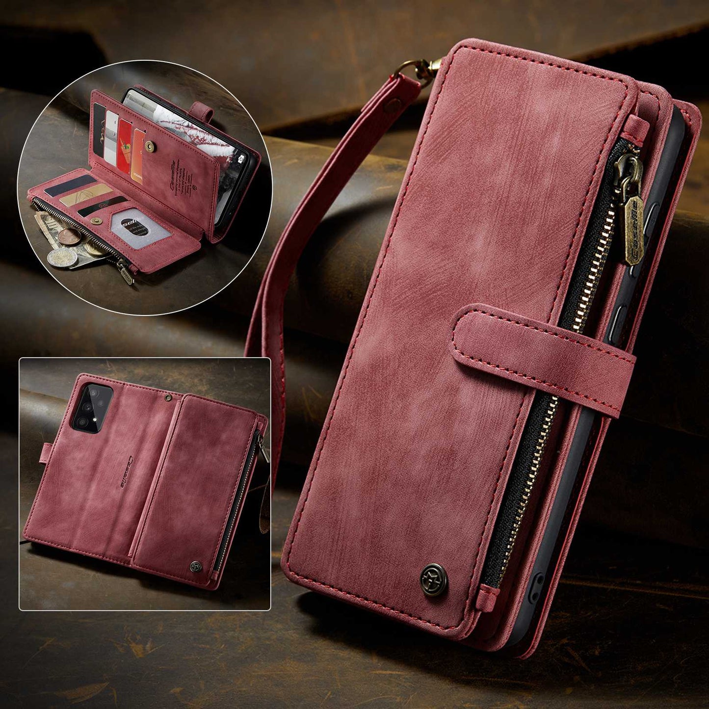 For Samsung Galaxy A53 5G CASEME C30 Series Anti-drop Phone Zipper Wallet Case PU Leather Multiple Card Slots Stand Flip Cover