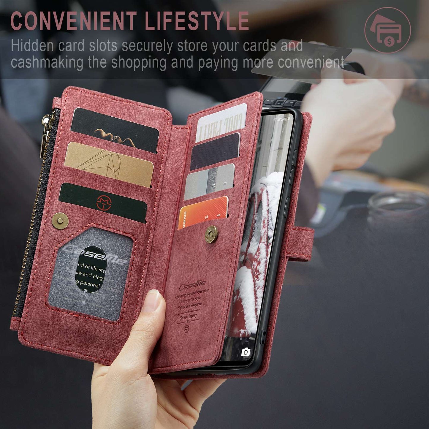 For Samsung Galaxy A53 5G CASEME C30 Series Anti-drop Phone Zipper Wallet Case PU Leather Multiple Card Slots Stand Flip Cover