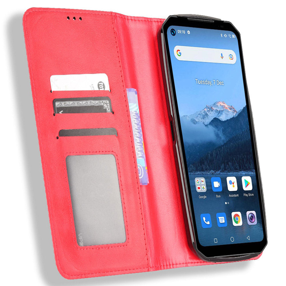 Retro Texture PU Leather Case for Oukitel WP16, Magnetic Auto-absorbed Shockproof Phone Cover with Stand Wallet