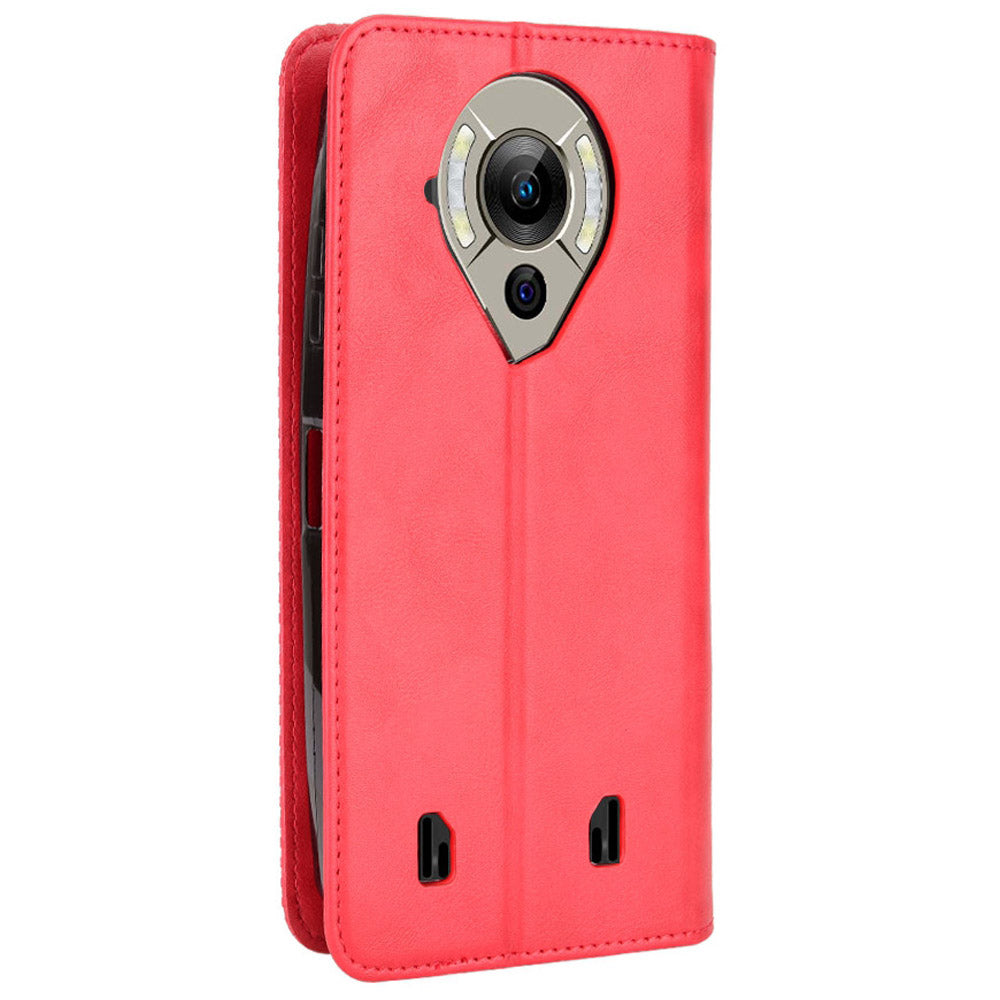 Retro Texture PU Leather Case for Oukitel WP16, Magnetic Auto-absorbed Shockproof Phone Cover with Stand Wallet