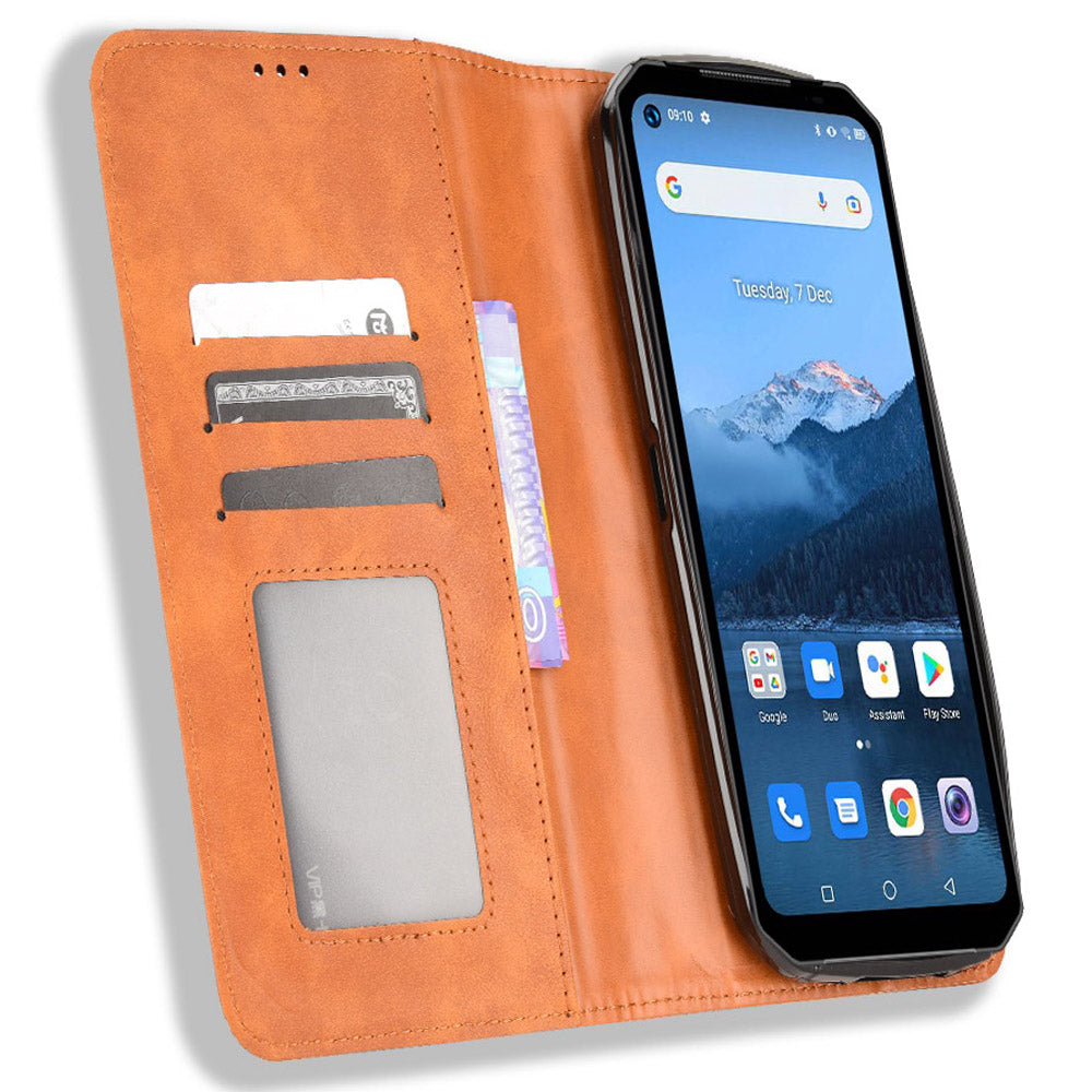Retro Texture PU Leather Case for Oukitel WP16, Magnetic Auto-absorbed Shockproof Phone Cover with Stand Wallet