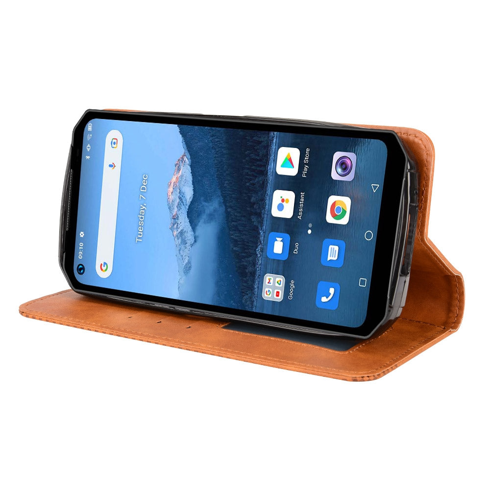 Retro Texture PU Leather Case for Oukitel WP16, Magnetic Auto-absorbed Shockproof Phone Cover with Stand Wallet