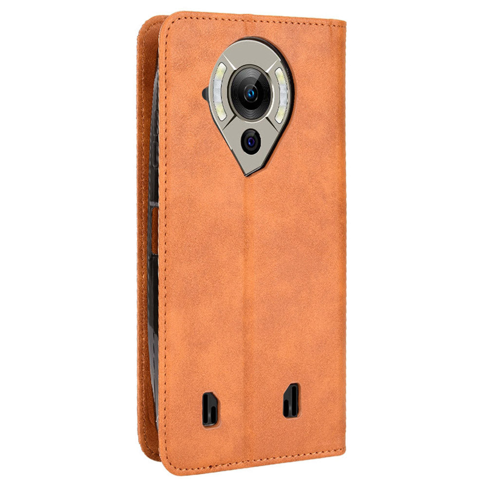 Retro Texture PU Leather Case for Oukitel WP16, Magnetic Auto-absorbed Shockproof Phone Cover with Stand Wallet