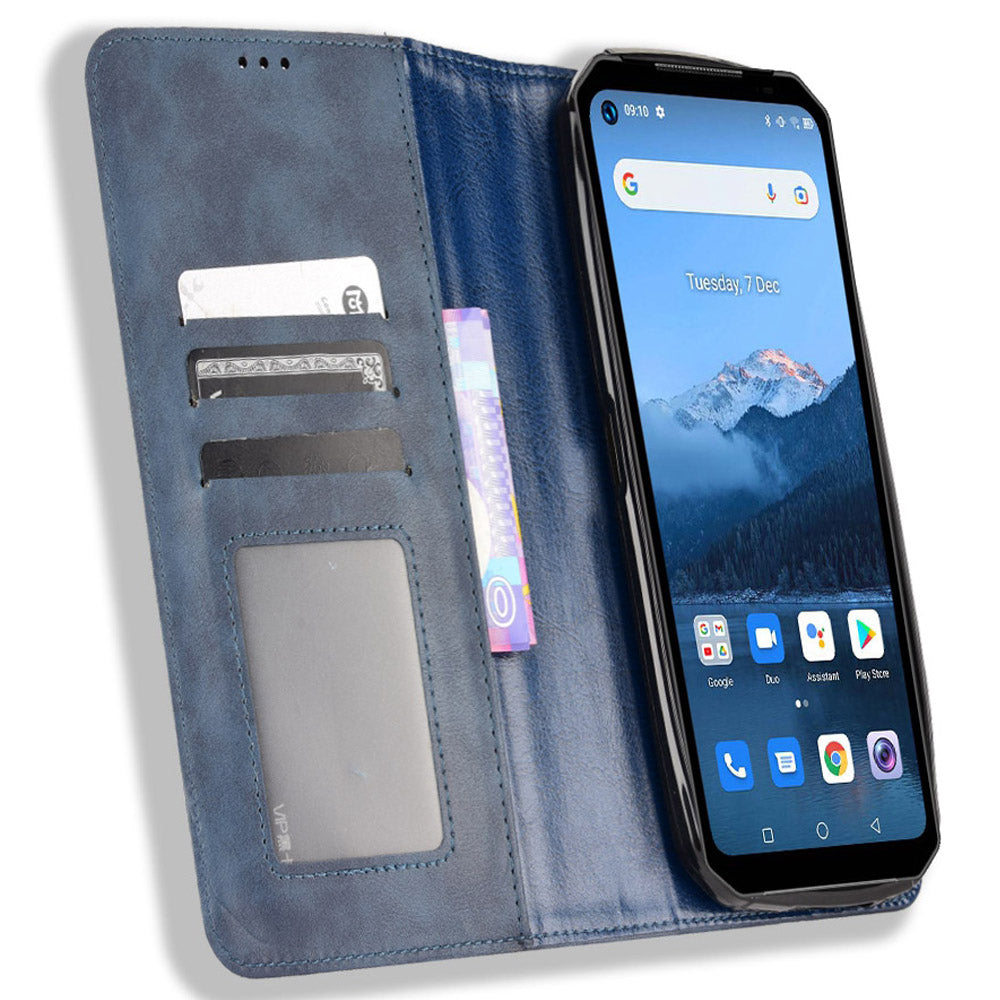 Retro Texture PU Leather Case for Oukitel WP16, Magnetic Auto-absorbed Shockproof Phone Cover with Stand Wallet