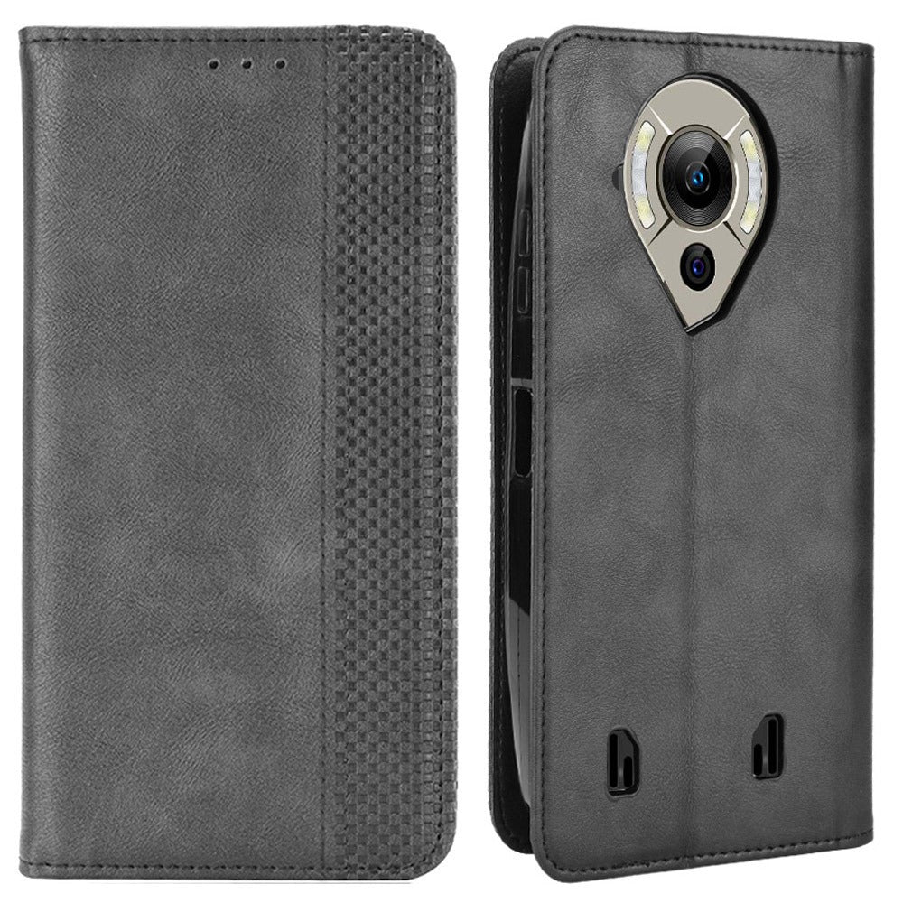 Retro Texture PU Leather Case for Oukitel WP16, Magnetic Auto-absorbed Shockproof Phone Cover with Stand Wallet