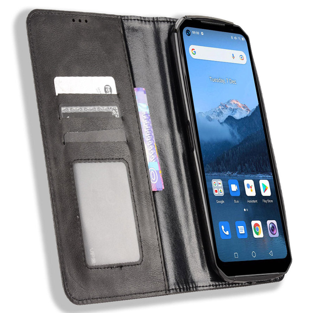 Retro Texture PU Leather Case for Oukitel WP16, Magnetic Auto-absorbed Shockproof Phone Cover with Stand Wallet