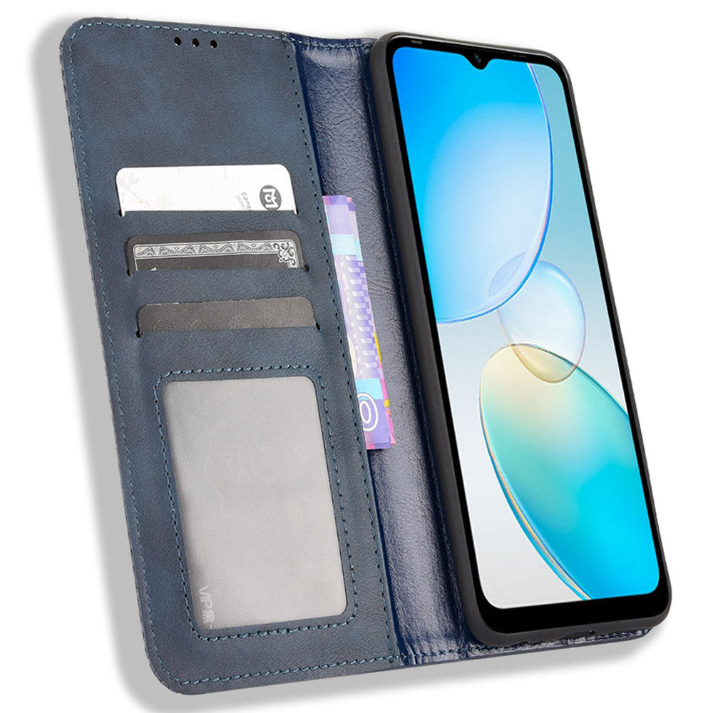 For Infinix Hot 12i 4G Anti-drop PU Leather Retro Flip Wallet Case Stand Function Flip Auto Closing Magnetic Cover