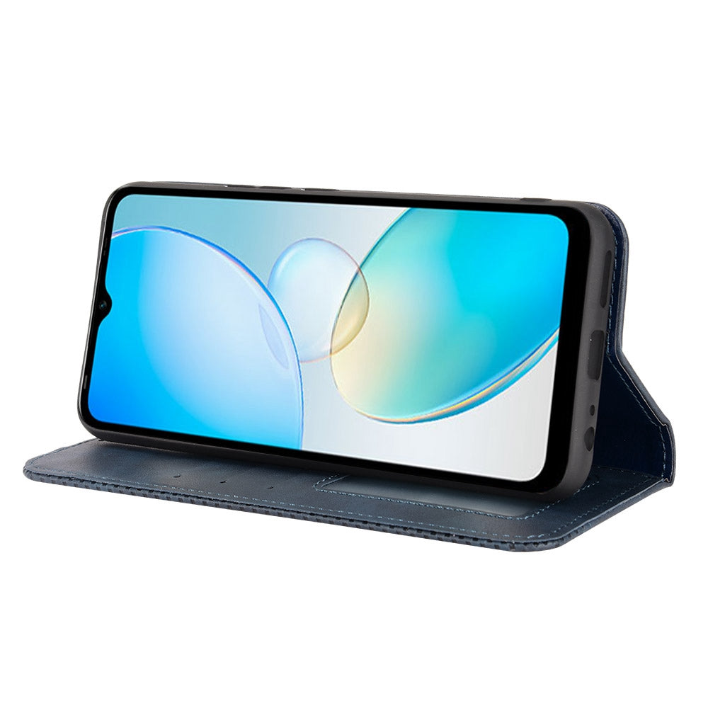 For Infinix Hot 12i 4G Anti-drop PU Leather Retro Flip Wallet Case Stand Function Flip Auto Closing Magnetic Cover