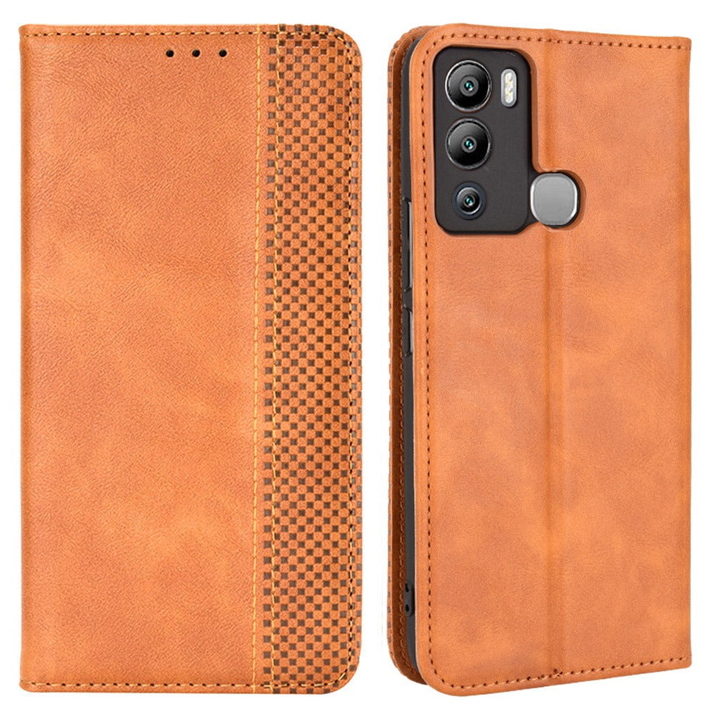 For Infinix Hot 12i 4G Anti-drop PU Leather Retro Flip Wallet Case Stand Function Flip Auto Closing Magnetic Cover
