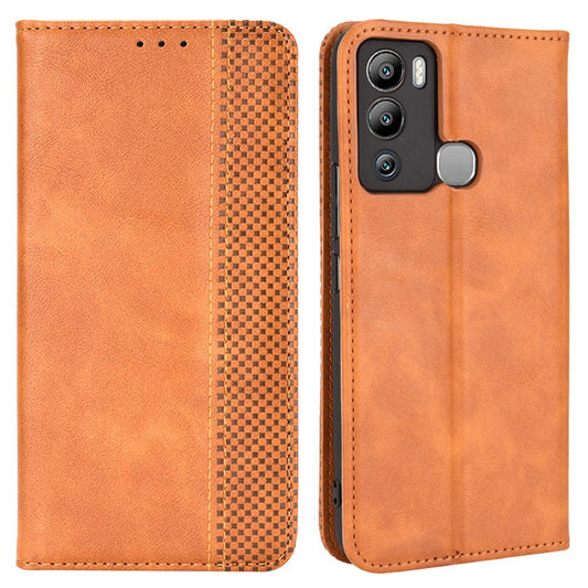 For Infinix Hot 12i 4G Anti-drop PU Leather Retro Flip Wallet Case Stand Function Flip Auto Closing Magnetic Cover