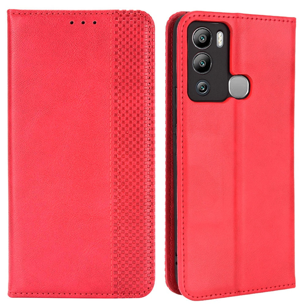 For Infinix Hot 12i 4G Anti-drop PU Leather Retro Flip Wallet Case Stand Function Flip Auto Closing Magnetic Cover