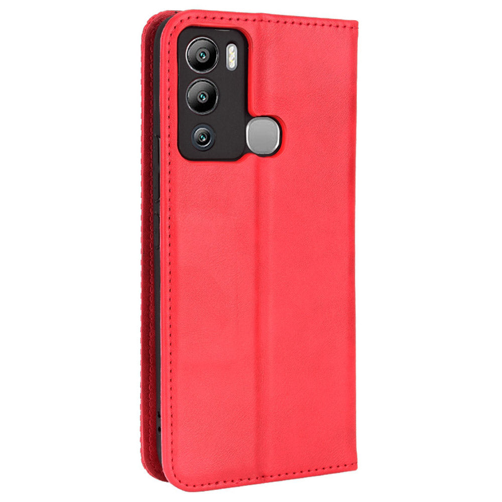 For Infinix Hot 12i 4G Anti-drop PU Leather Retro Flip Wallet Case Stand Function Flip Auto Closing Magnetic Cover