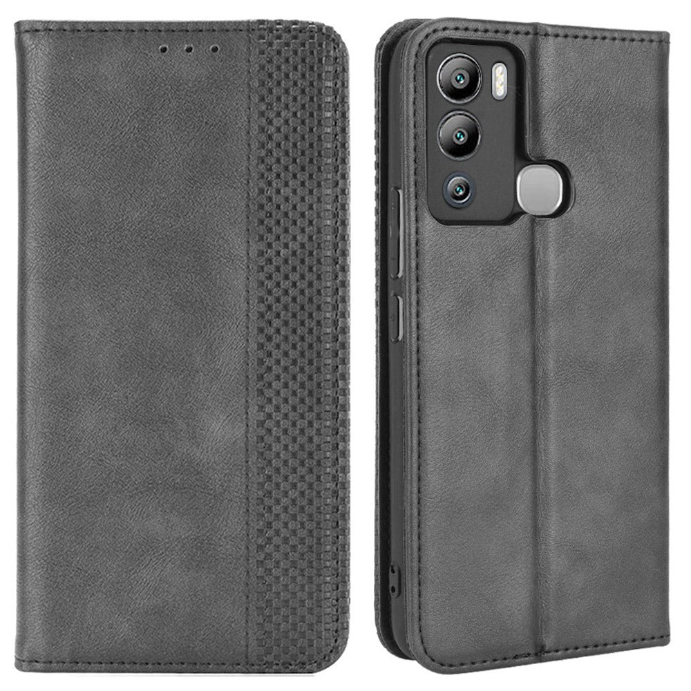 For Infinix Hot 12i 4G Anti-drop PU Leather Retro Flip Wallet Case Stand Function Flip Auto Closing Magnetic Cover