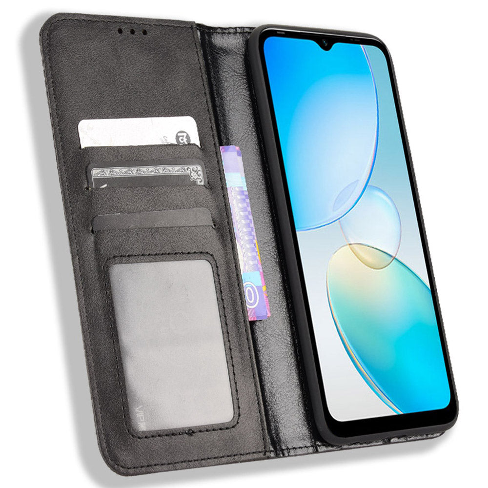 For Infinix Hot 12i 4G Anti-drop PU Leather Retro Flip Wallet Case Stand Function Flip Auto Closing Magnetic Cover