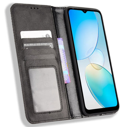 For Infinix Hot 12i 4G Anti-drop PU Leather Retro Flip Wallet Case Stand Function Flip Auto Closing Magnetic Cover