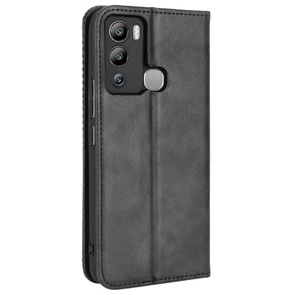 For Infinix Hot 12i 4G Anti-drop PU Leather Retro Flip Wallet Case Stand Function Flip Auto Closing Magnetic Cover