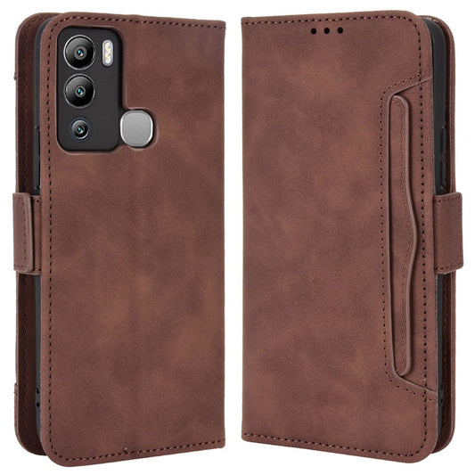 For Infinix Hot 12i 4G Multiple Card Slots PU Leather Cover Double Magnetic Clasp Full-protection Phone Stand Wallet Case