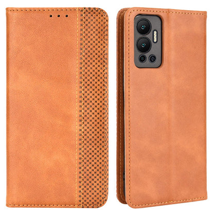 For Infinix Hot 12 4G Retro Texture PU Leather Magnetic Auto-absorbed Phone Case Drop-proof Flip Stand Wallet Cover