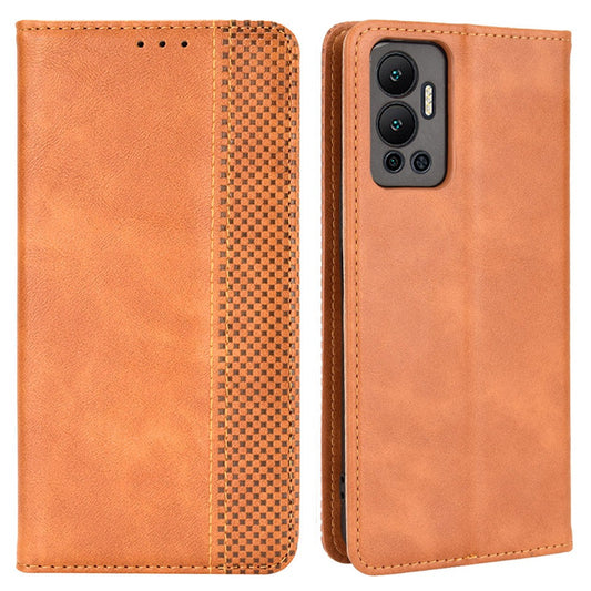 For Infinix Hot 12 4G Retro Texture PU Leather Magnetic Auto-absorbed Phone Case Drop-proof Flip Stand Wallet Cover