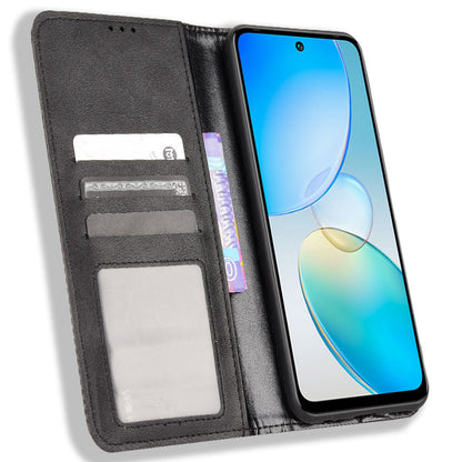 For Infinix Hot 12 4G Retro Texture PU Leather Magnetic Auto-absorbed Phone Case Drop-proof Flip Stand Wallet Cover