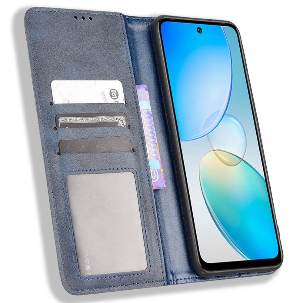 For Infinix Hot 12 4G Retro Texture PU Leather Magnetic Auto-absorbed Phone Case Drop-proof Flip Stand Wallet Cover