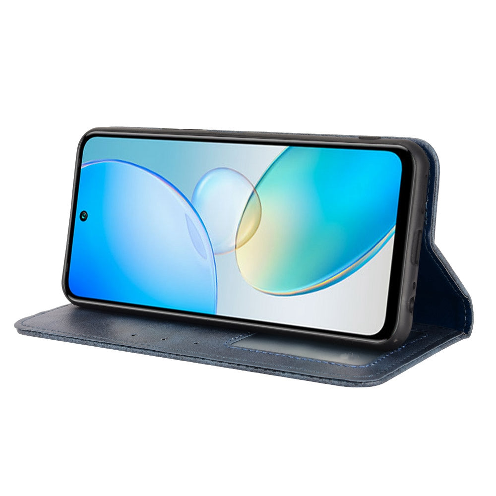 For Infinix Hot 12 4G Retro Texture PU Leather Magnetic Auto-absorbed Phone Case Drop-proof Flip Stand Wallet Cover